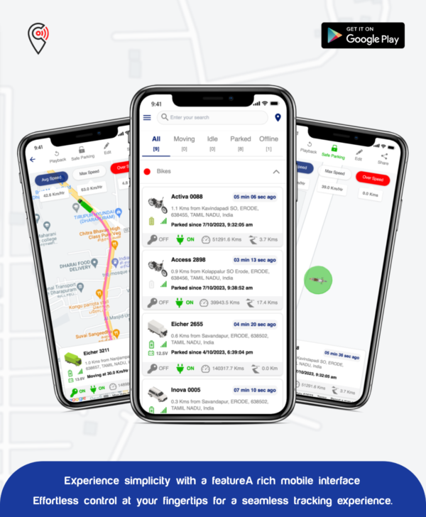TrackAndGo Mobile App Interface - Effortlessly navigate the intuitive design for real-time insights and seamless control of your vehicle tracking experience.